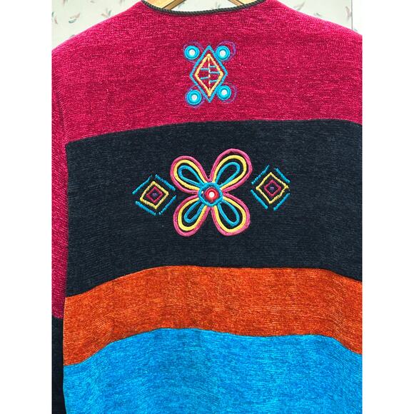 VTG Allure Patchwork Sweater Jacket M Art to Wear Button Up Multicolor - Picture 5 of 7